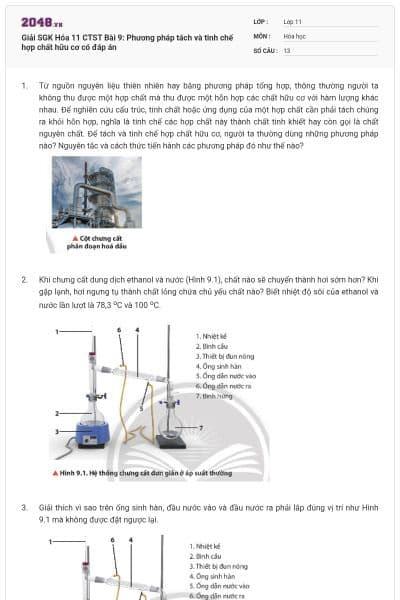 Giải SGK Hóa 11 CTST Bài 9: Phương pháp tách và tinh chế hợp chất hữu cơ có đáp án