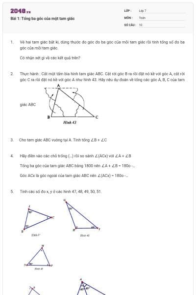 Bài 1: Tổng ba góc của một tam giác