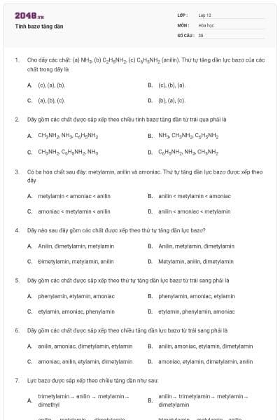 Tính bazơ tăng dần