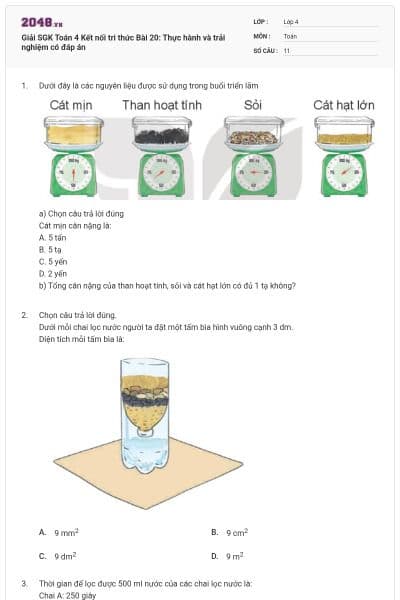 Giải SGK Toán 4 Kết nối tri thức Bài 20: Thực hành và trải nghiệm có đáp án