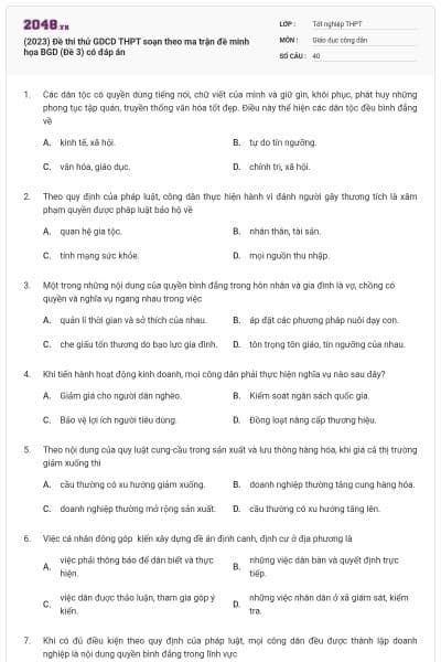 (2023) Đề thi thử GDCD THPT soạn theo ma trận đề minh họa BGD (Đề 3) có đáp án