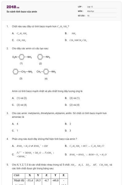 So sánh tính bazơ của amin