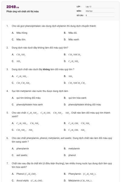 Phản ứng với chất chỉ thị màu