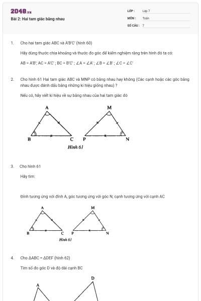 Bài 2: Hai tam giác bằng nhau