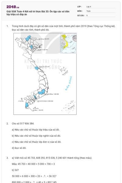 Giải SGK Toán 4 Kết nối tri thức Bài 33: Ôn tập các số đến lớp triệu có đáp án
