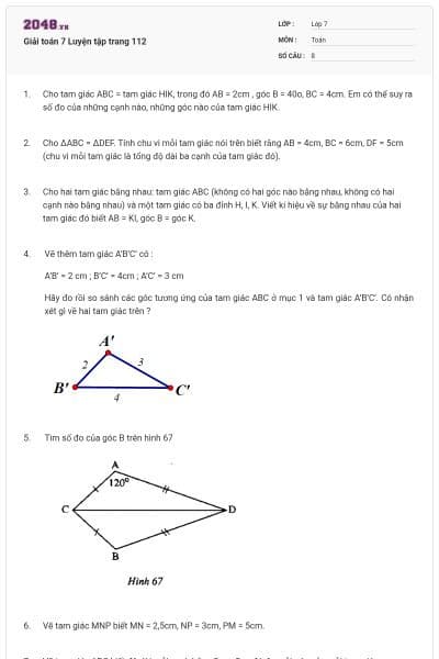 Giải toán 7 Luyện tập trang 112