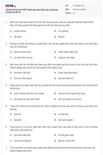 (2023) Đề thi thử THPT Quốc gia môn Giáo dục công dân có đáp án (Đề 4)