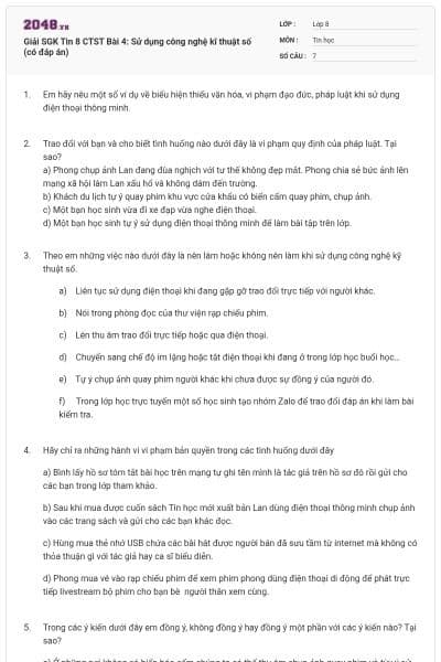 Giải SGK Tin 8 CTST Bài 4: Sử dụng công nghệ kĩ thuật số (có đáp án)
