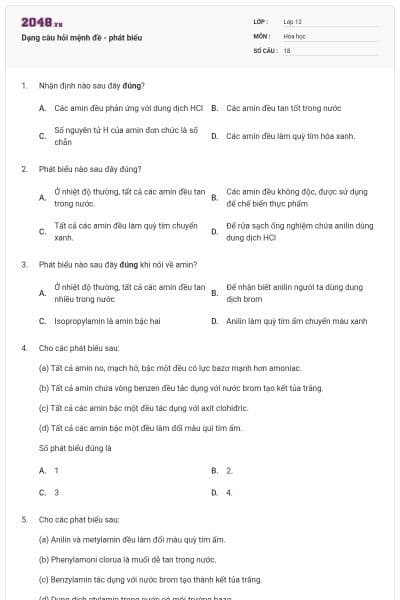 Dạng câu hỏi mệnh đề - phát biểu