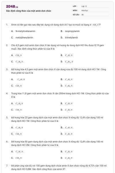 Xác định công thức của một amin đơn chức