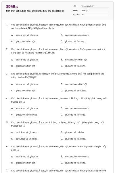 tính chất vật lý, hóa học, ứng dụng, điều chế cacbohiđrat