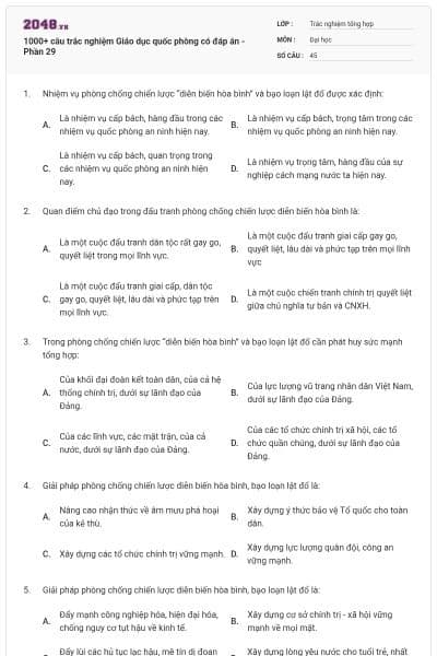 1000+ câu trắc nghiệm Giáo dục quốc phòng có đáp án - Phần 29