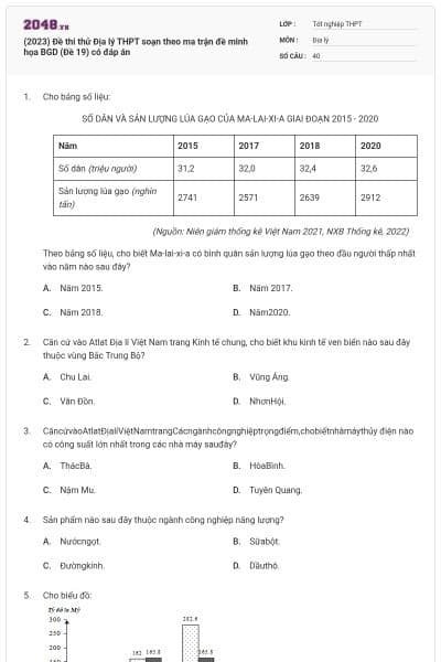 (2023) Đề thi thử Địa lý THPT soạn theo ma trận đề minh họa BGD (Đề 19) có đáp án