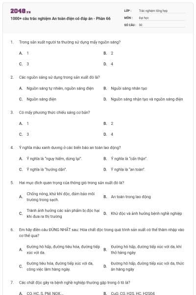 1000+ câu trắc nghiệm An toàn điện có đáp án - Phần 66