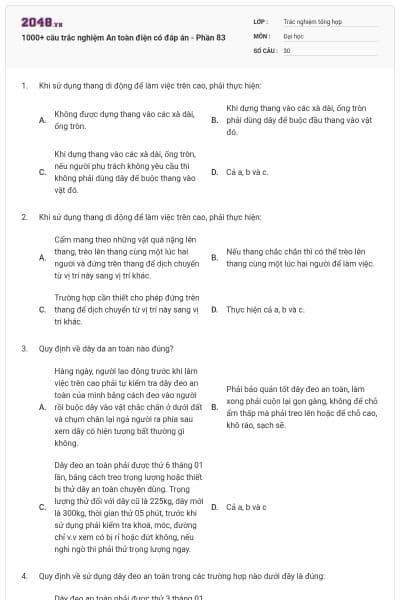 1000+ câu trắc nghiệm An toàn điện có đáp án - Phần 83