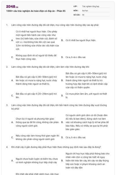 1000+ câu trắc nghiệm An toàn điện có đáp án - Phần 85