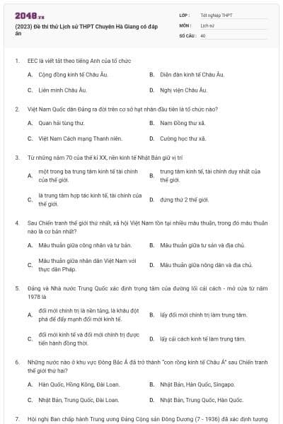 (2023) Đề thi thử Lịch sử THPT Chuyên Hà Giang có đáp án