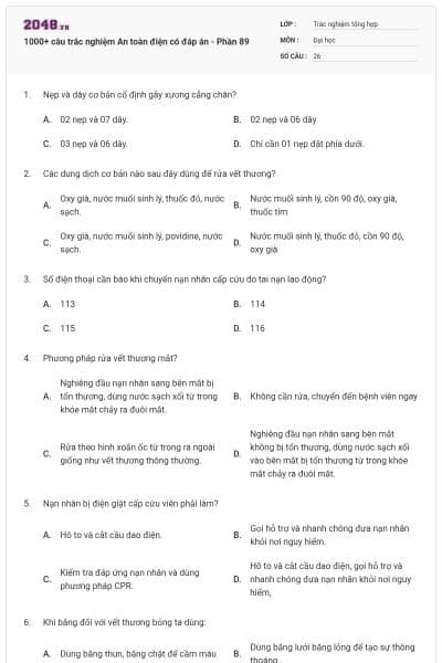 1000+ câu trắc nghiệm An toàn điện có đáp án - Phần 89