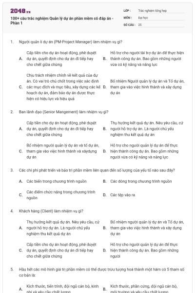 100+ câu trắc nghiệm Quản lý dự án phần mềm có đáp án - Phần 1