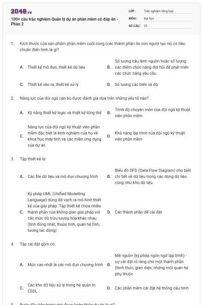 100+ câu trắc nghiệm Quản lý dự án phần mềm có đáp án - Phần 2