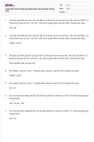 Luyện tập về ba trường hợp bằng nhau của tam giác (trang 125)