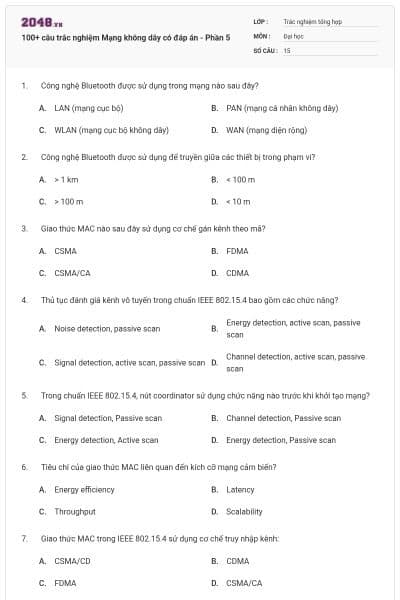 100+ câu trắc nghiệm Mạng không dây có đáp án - Phần 5
