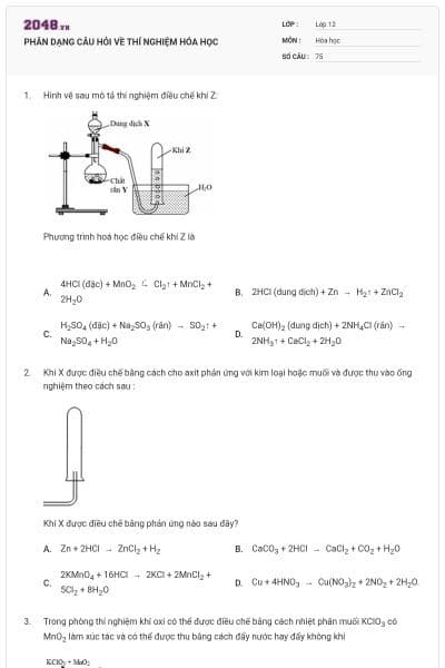PHÂN DẠNG  CÂU HỎI VỀ THÍ NGHIỆM HÓA HỌC