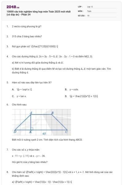 10000 câu trắc nghiệm tổng hợp môn Toán 2025 mới nhất (có đáp án) - Phần 34