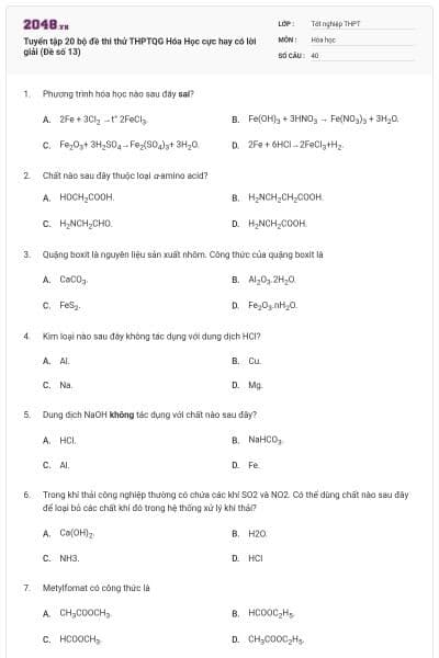 Tuyển tập 20 bộ đề thi thử THPTQG Hóa Học cực hay có lời giải (Đề số 13)