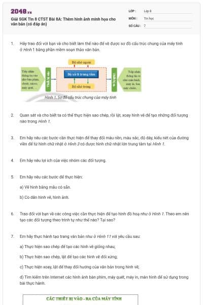 Giải SGK Tin 8 CTST Bài 8A: Thêm hình ảnh minh họa cho văn bản (có đáp án)