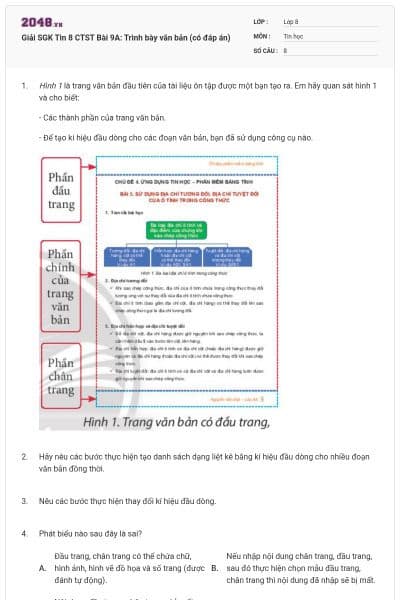 Giải SGK Tin 8 CTST Bài 9A: Trình bày văn bản (có đáp án)