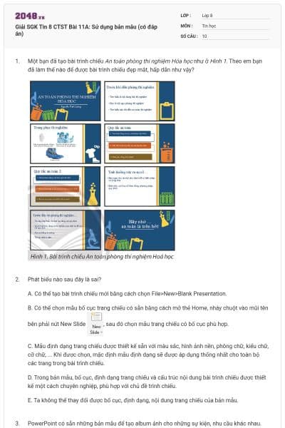 Giải SGK Tin 8 CTST Bài 11A: Sử dụng bản mẫu (có đáp án)