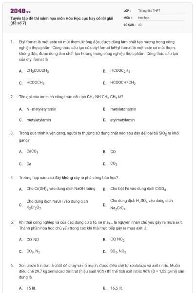 Tuyển tập đề thi minh họa môn Hóa Học cực hay có lời giải (đề số 7)