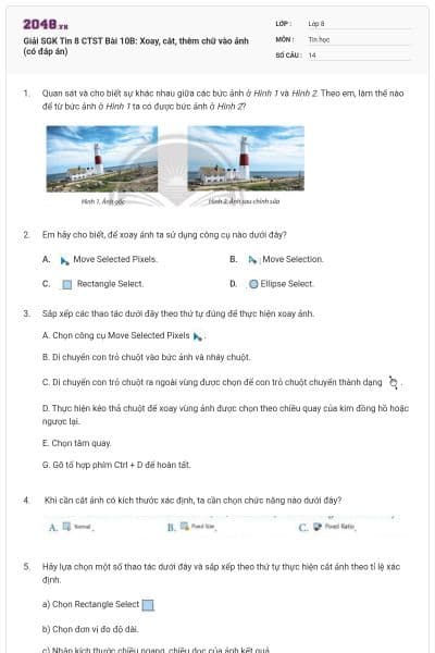 Giải SGK Tin 8 CTST Bài 10B: Xoay, cắt, thêm chữ vào ảnh (có đáp án)