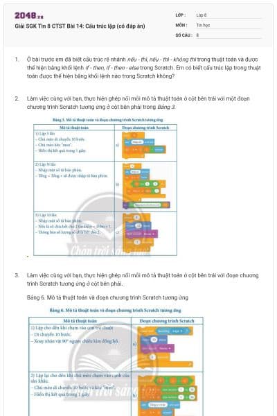 Giải SGK Tin 8 CTST Bài 14: Cấu trúc lặp (có đáp án)