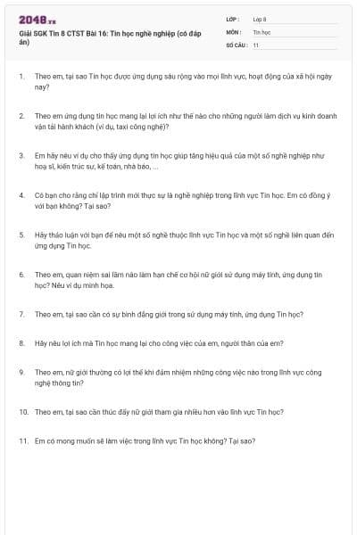 Giải SGK Tin 8 CTST Bài 16: Tin học nghề nghiệp (có đáp án)