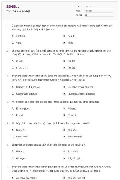 Tính chất của tinh  bột