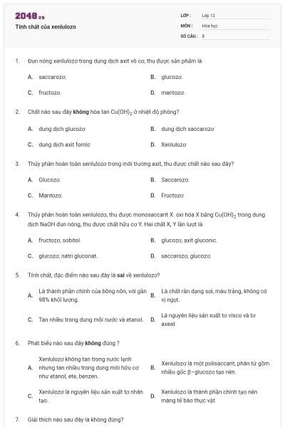 Tính chất của xenlulozo