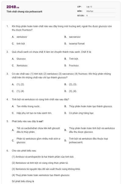 Tính chất chung của polisaccarit