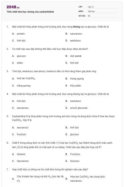 Tính chất hóa học chung của cacbonhidrat