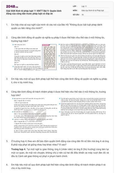 Giải SGK Kinh tế pháp luật 11 KNTT Bài 9: Quyền bình đẳng của công dân trước pháp luật có đáp án