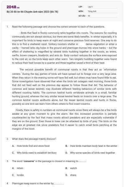 Bộ 20 đề ôn thi Chuyên Anh năm 2023 (Đề 78)