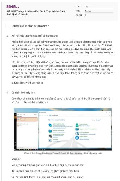 Giải SGK Tin học 11 Cánh diều Bài 4. Thực hành với các thiết bị số có đáp án