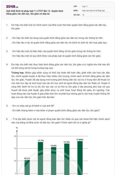 Giải SGK Kinh tế pháp luật 11 CTST Bài 12. Quyền bình đẳng giữa các dân tộc, tôn giáo có đáp án