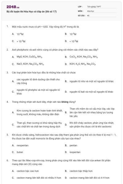 Bộ đề luyện thi Hóa Học có đáp án (Đề số 17)
