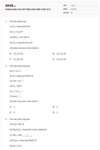 PHÂN DẠNG CÂU HỎI TỔNG HỢP KIẾN THỨC (P1)