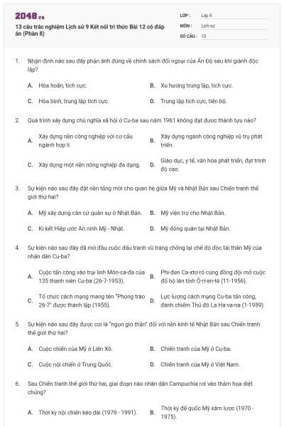 13 câu trắc nghiệm Lịch sử 9 Kết nối tri thức Bài 12 có đáp án (Phần 8)