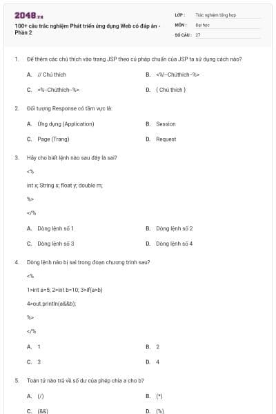 100+ câu trắc nghiệm Phát triển ứng dụng Web có đáp án - Phần 2