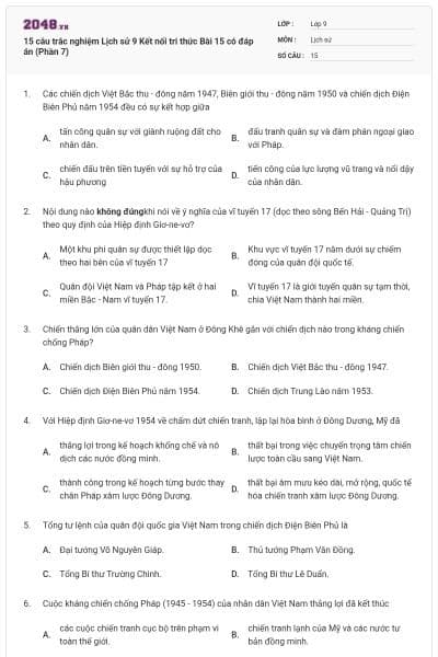 15 câu trắc nghiệm Lịch sử 9 Kết nối tri thức Bài 15 có đáp án (Phần 7)