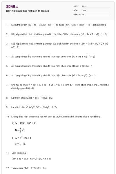 Bài 12: Chia đa thức một biến đã sắp xếp
